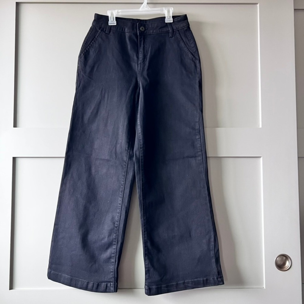 Style‎ & Co Wide Leg Denim Pants Women Sz 6 Petite Black High Rise Inseam 28"